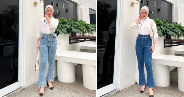 Celana Jeans Wanita High Waist Cutbray