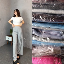 Celana Kulot Wanita High Waist Ribbed